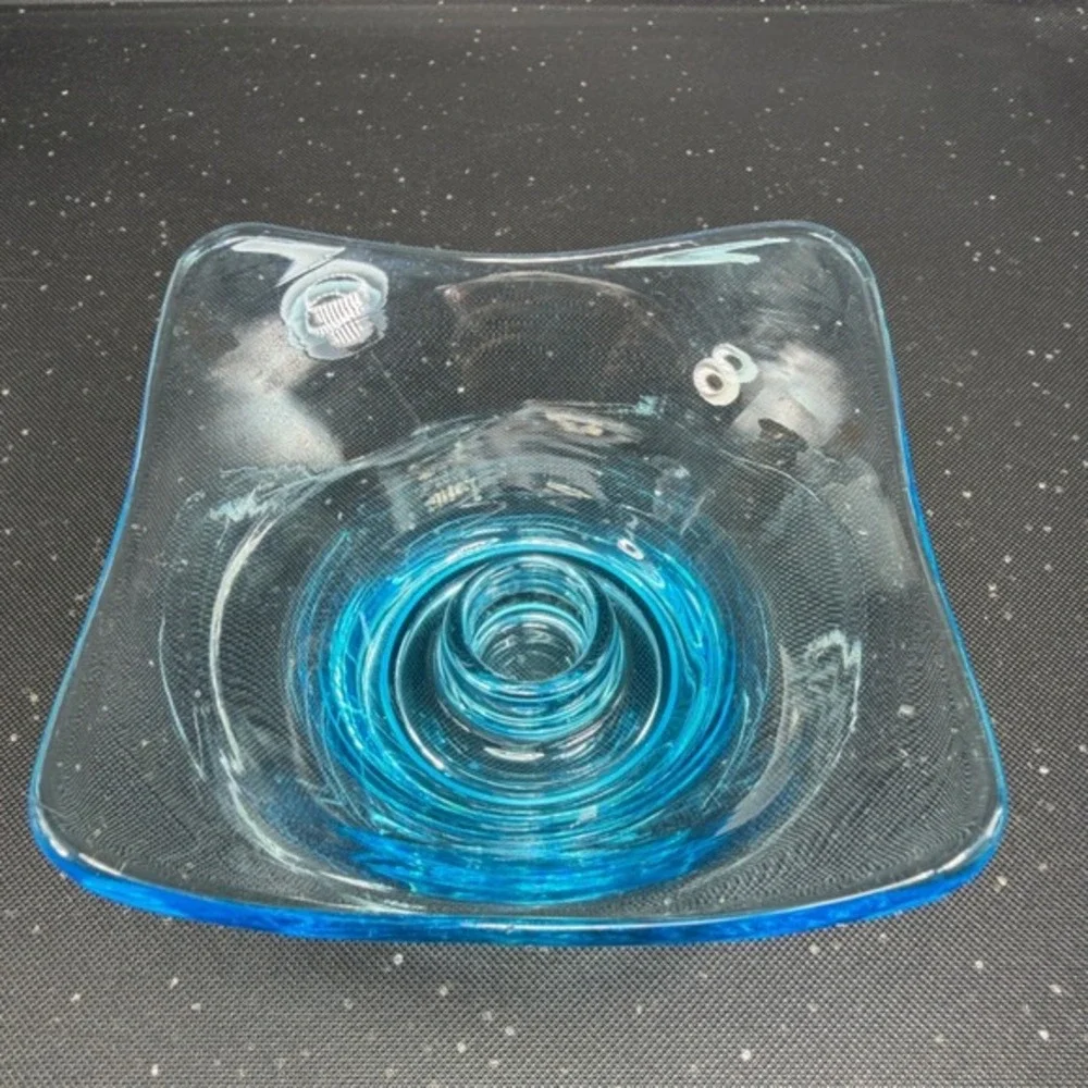 Mid Century Art Glass Candle Holder‎ Square Flared Rim Ring Base 4 Inch Small